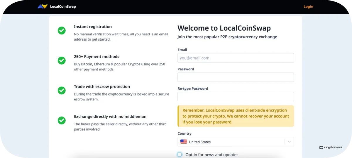ocalcoinswap welcome page