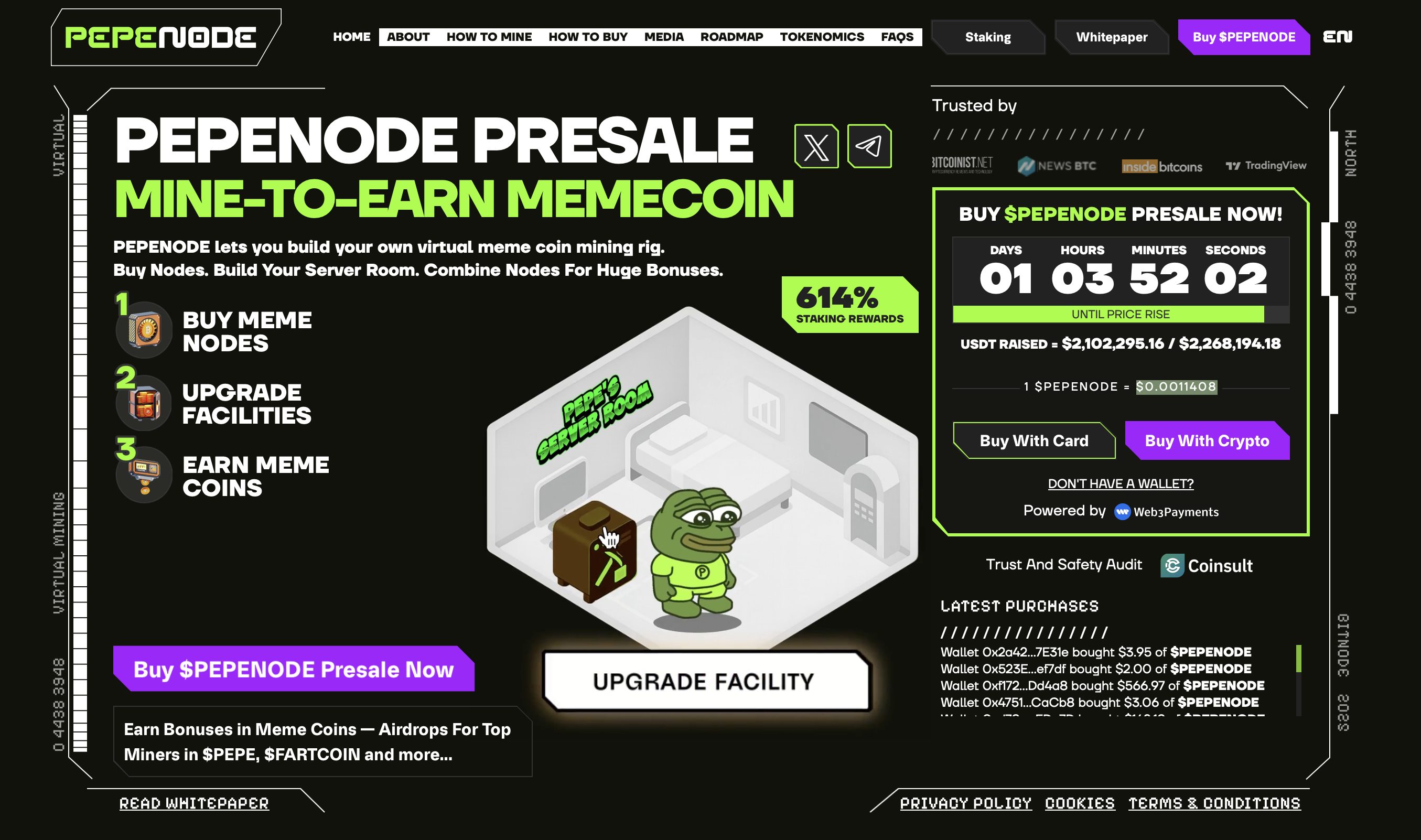 PEPENODE website - crypto price prediction.