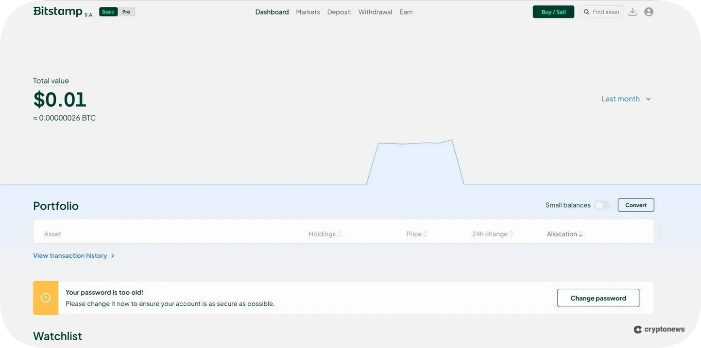 bitstamp portfolio dashboard