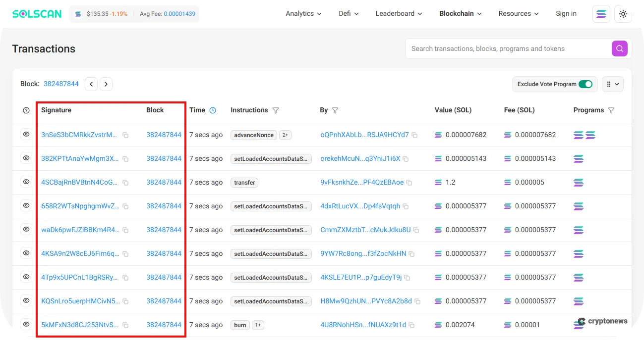 solana blockchain data structured by a wallet tracker