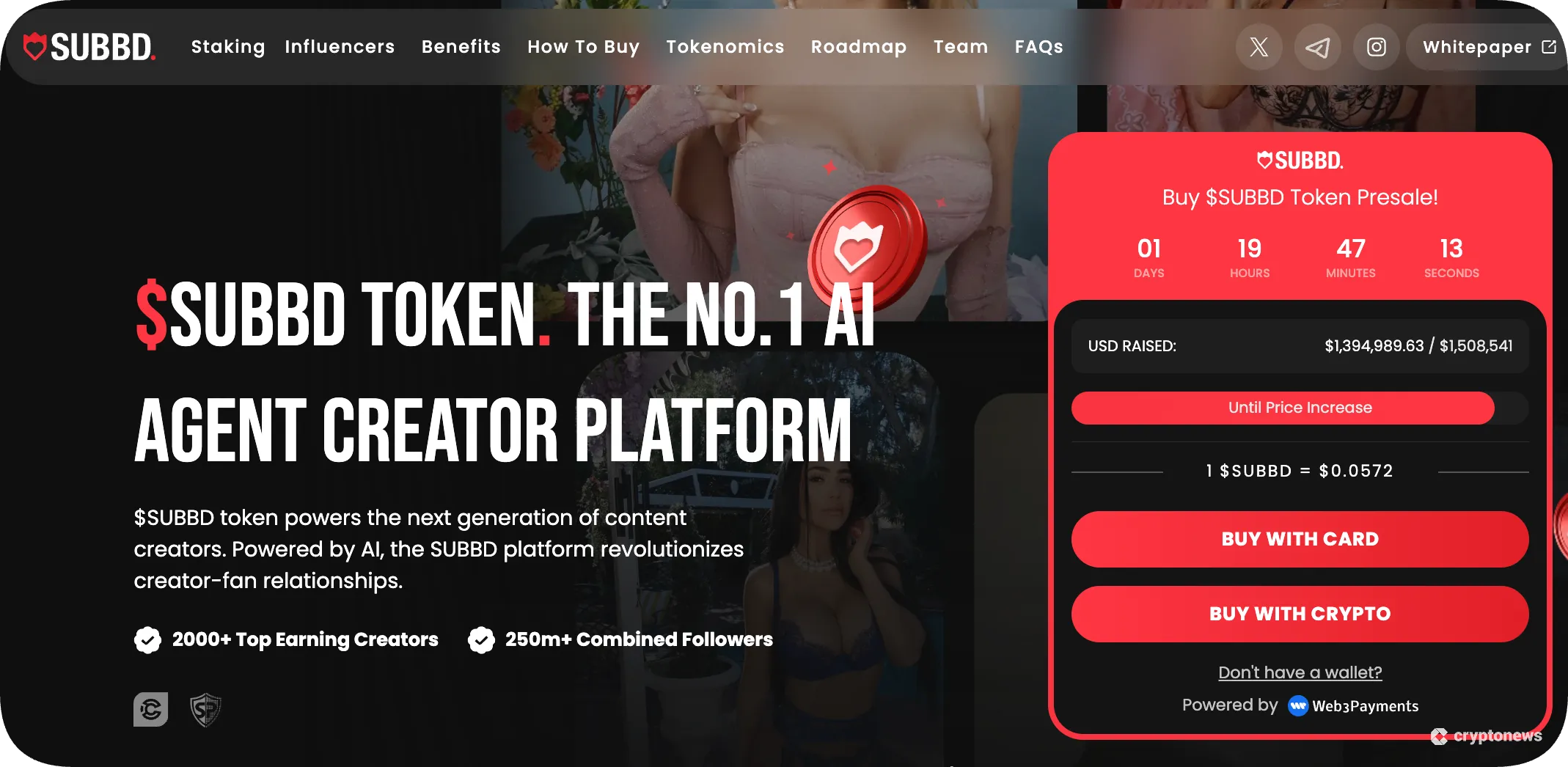 screenshot of SUBBD presale site