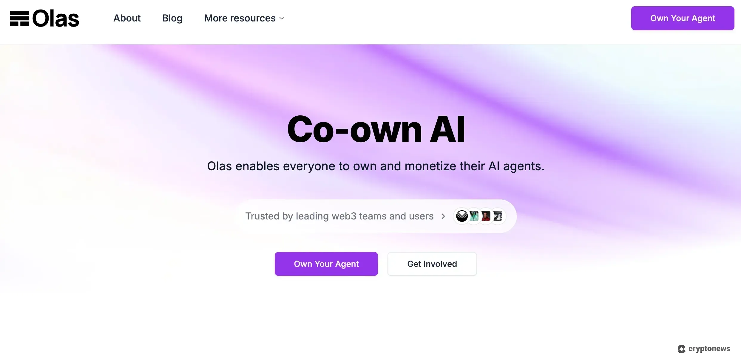 screenshot of the website of Olas (formerly Autonolas)