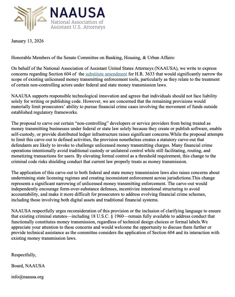 Developer Safeguards Market Structure Bill - The Full NAAUSA Letter