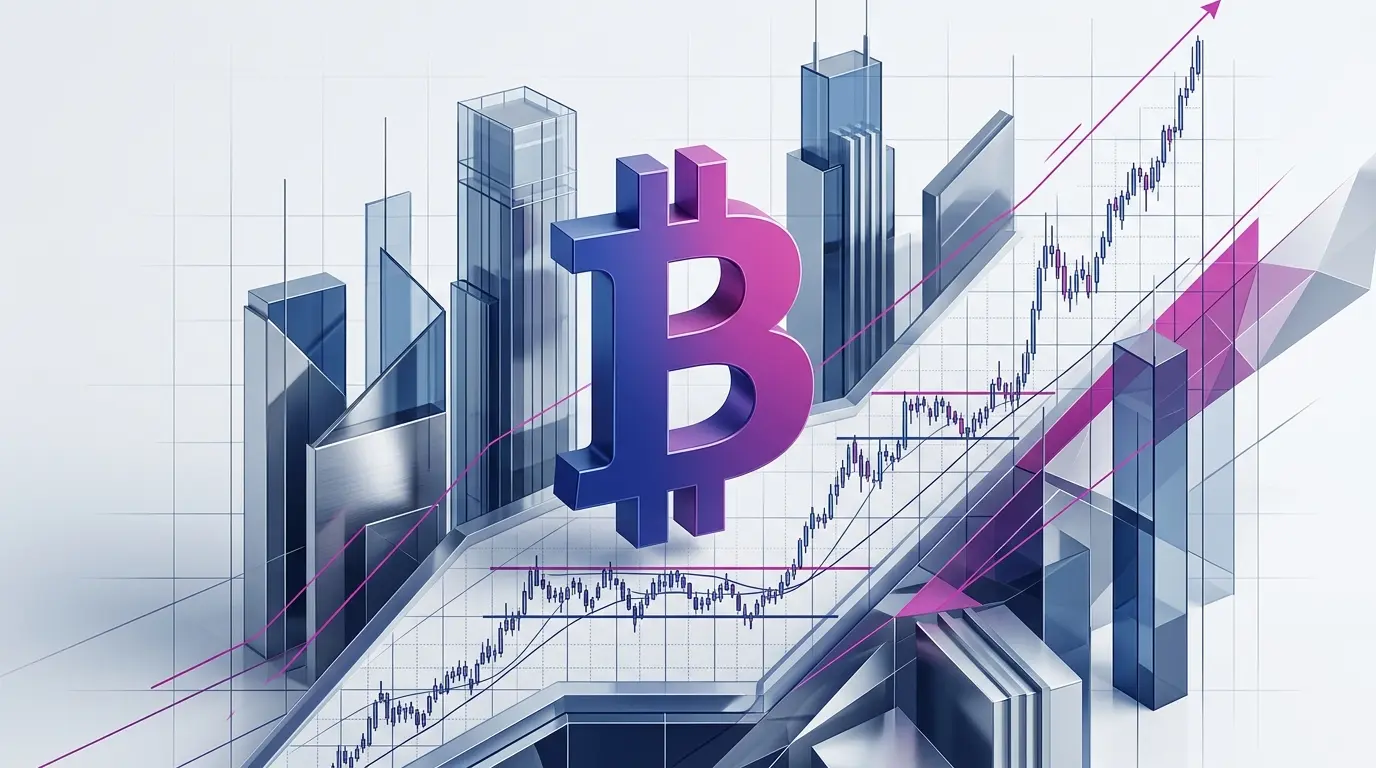 3D Bitcoin symbol with institutional finance grid, representing Wall Street conviction during price consolidation