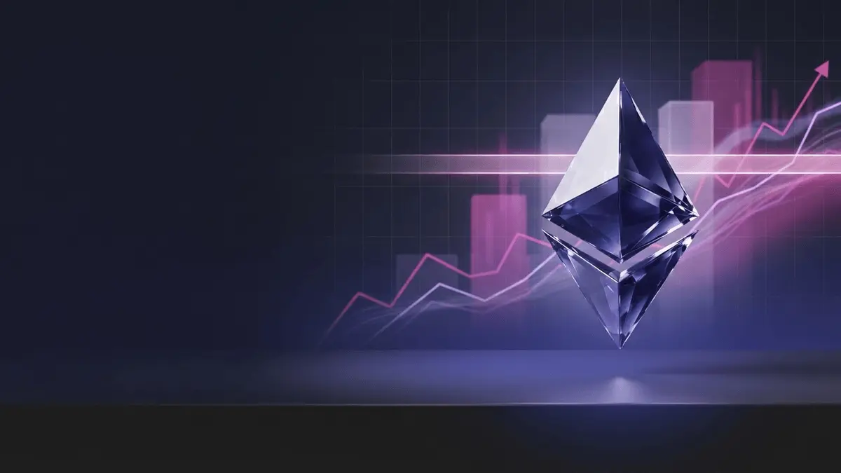 Ethereum-inspired crystal asset rising toward resistance as institutional crypto inflows build momentum