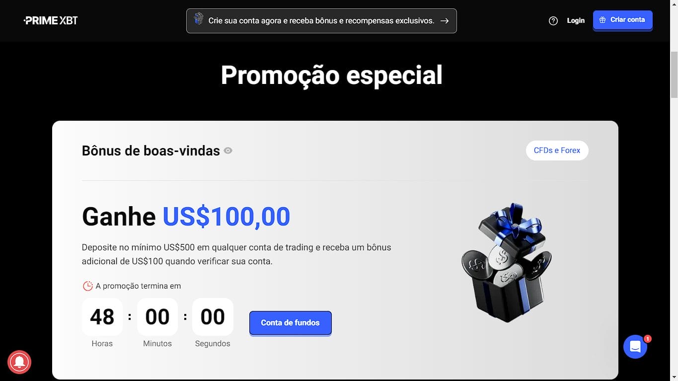 Bônus e ofertas disponíveis na PrimeXBT