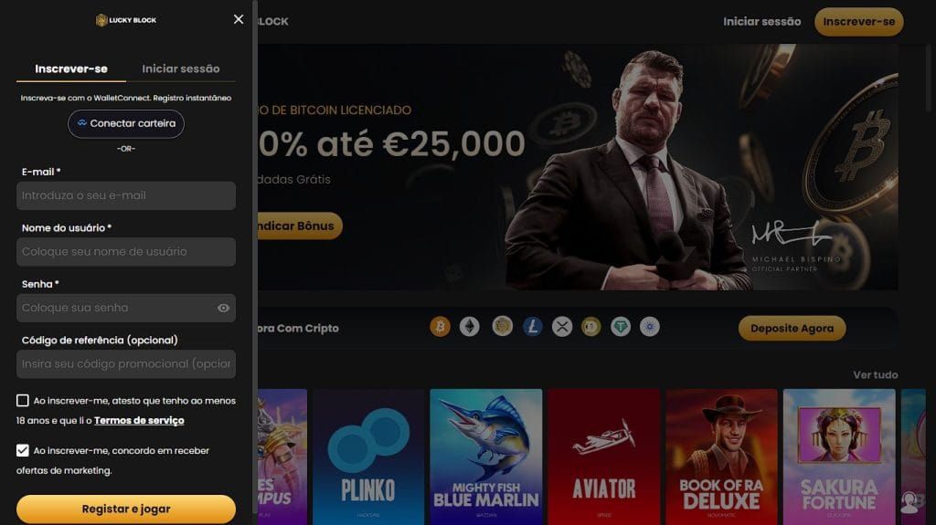 Etapas para criar uma conta no Lucky Block casino