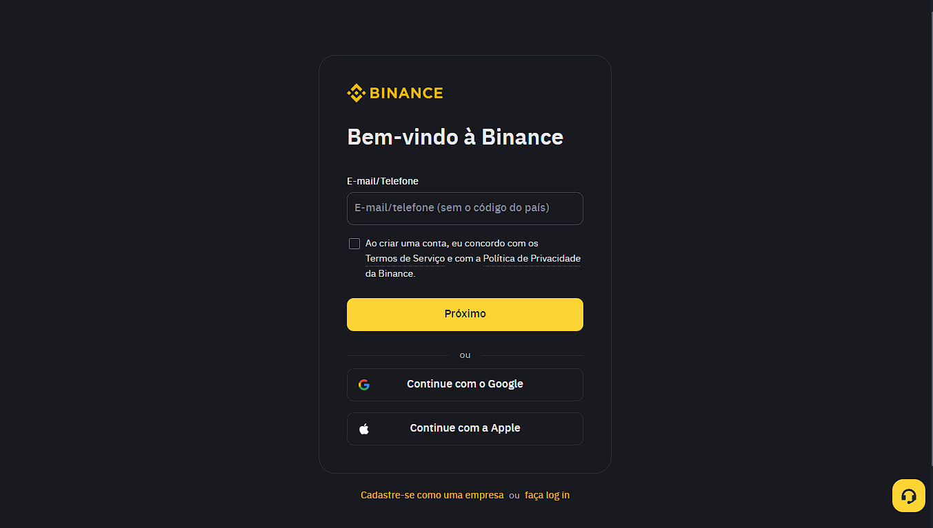 Guia para registro Binance