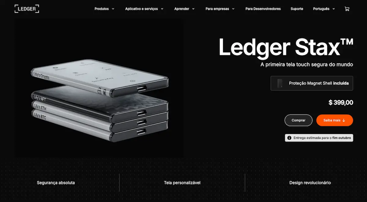 Cold wallet de criptomoedas Ledger Stax