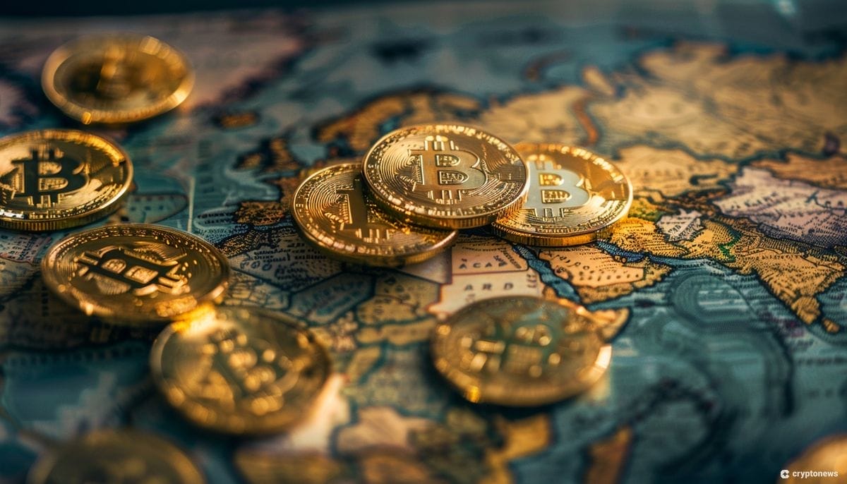 Kryptoverotus top5-maat kuvituskuvassa kartan päällä kryptokolikoita.