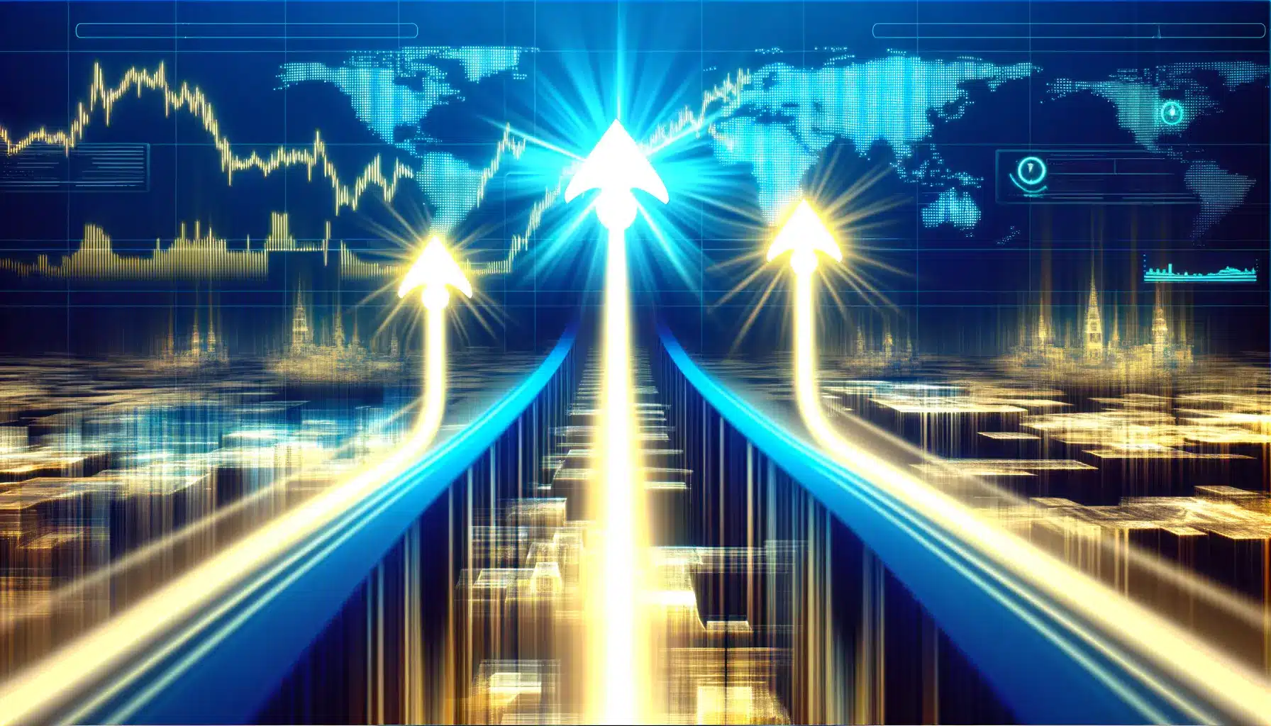 Three diverging pathways representing XRP price scenarios for 2026 in futuristic digital landscape