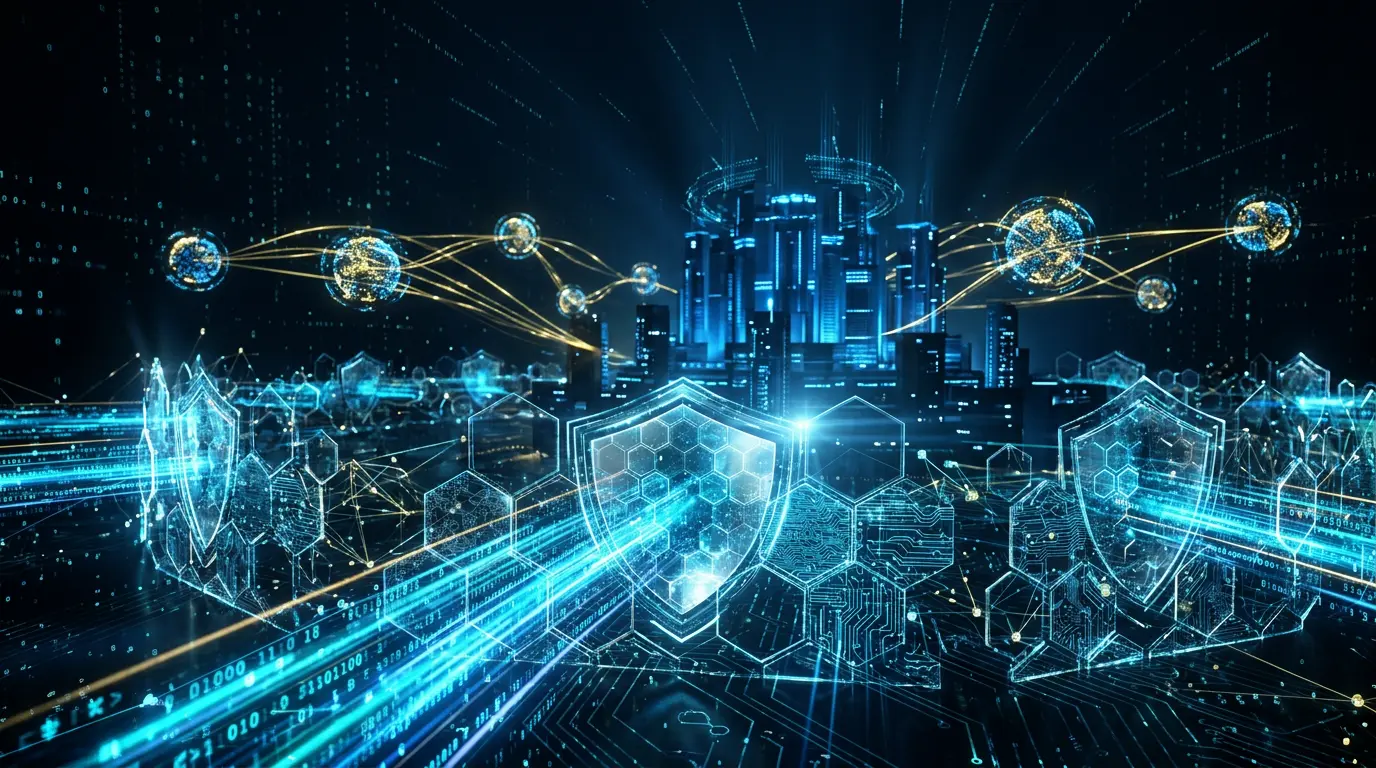 Digital security fortress with encrypted data streams and distributed network nodes in cybersecurity environment