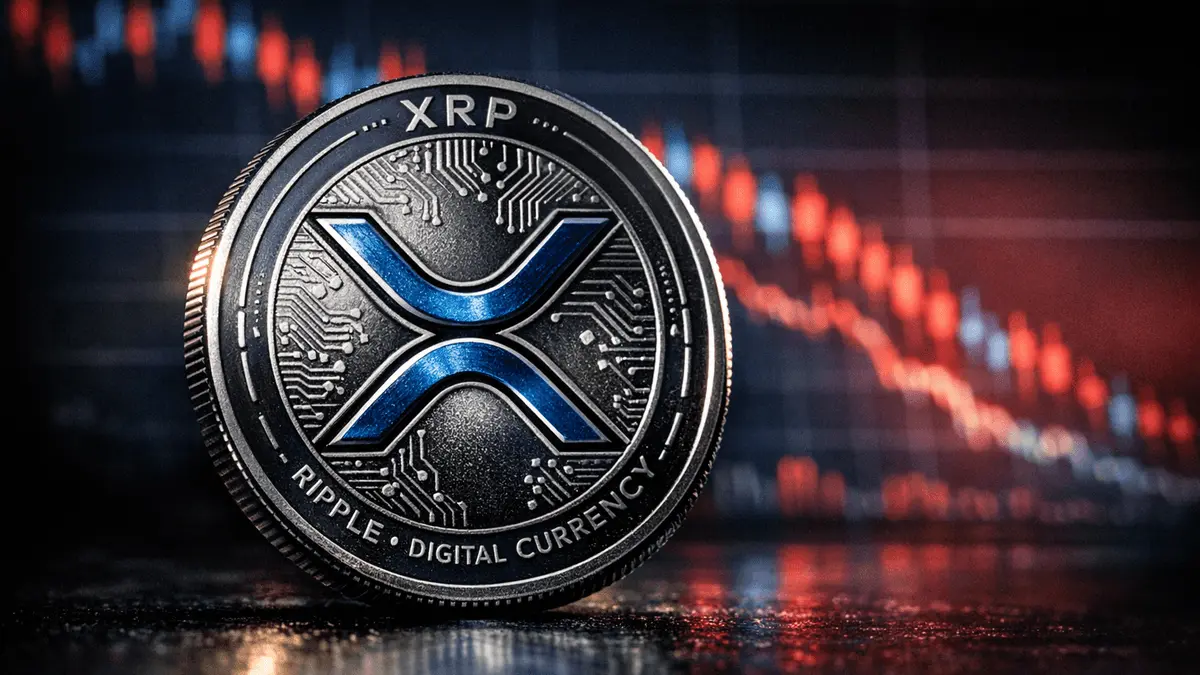 XRP cryptocurrency coin with financial chart showing price analysis and market trends