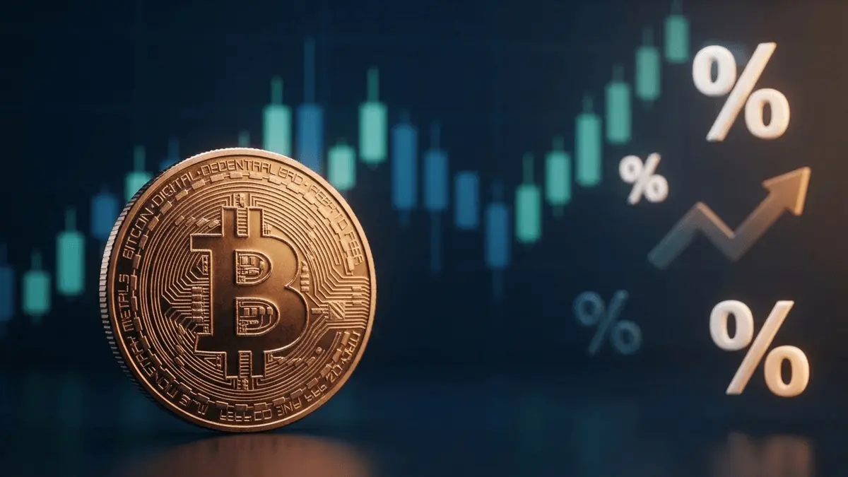 Bitcoin coin with financial chart showing interest rate impact on cryptocurrency markets