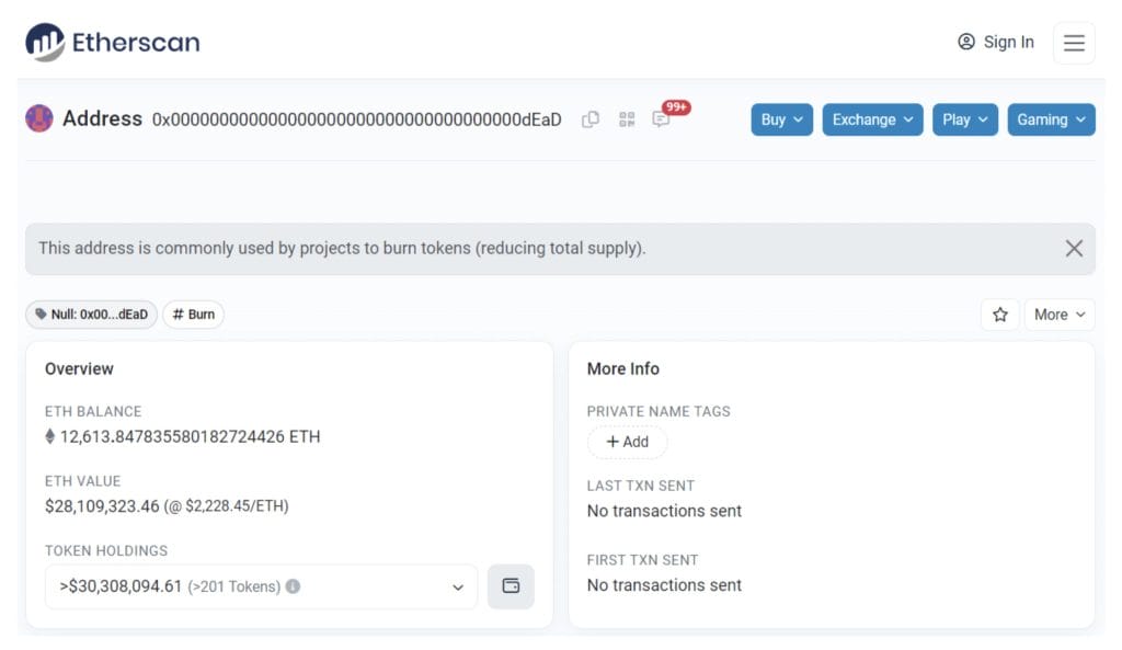 Ethereum yakma adresi