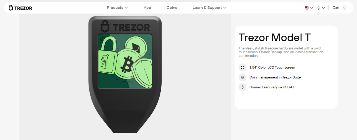Trezor model T depolama seçeneği