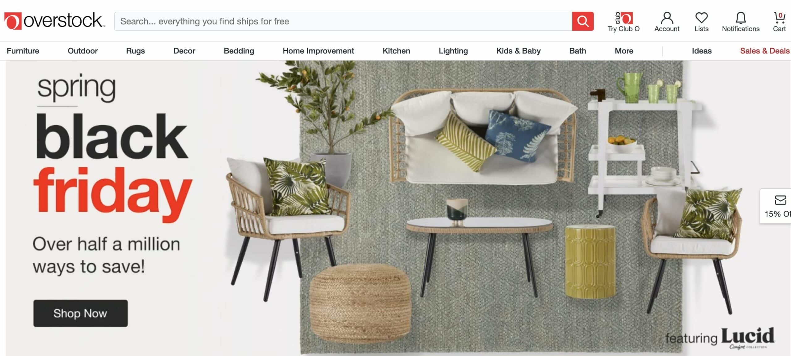 Overstock.comのホームページ