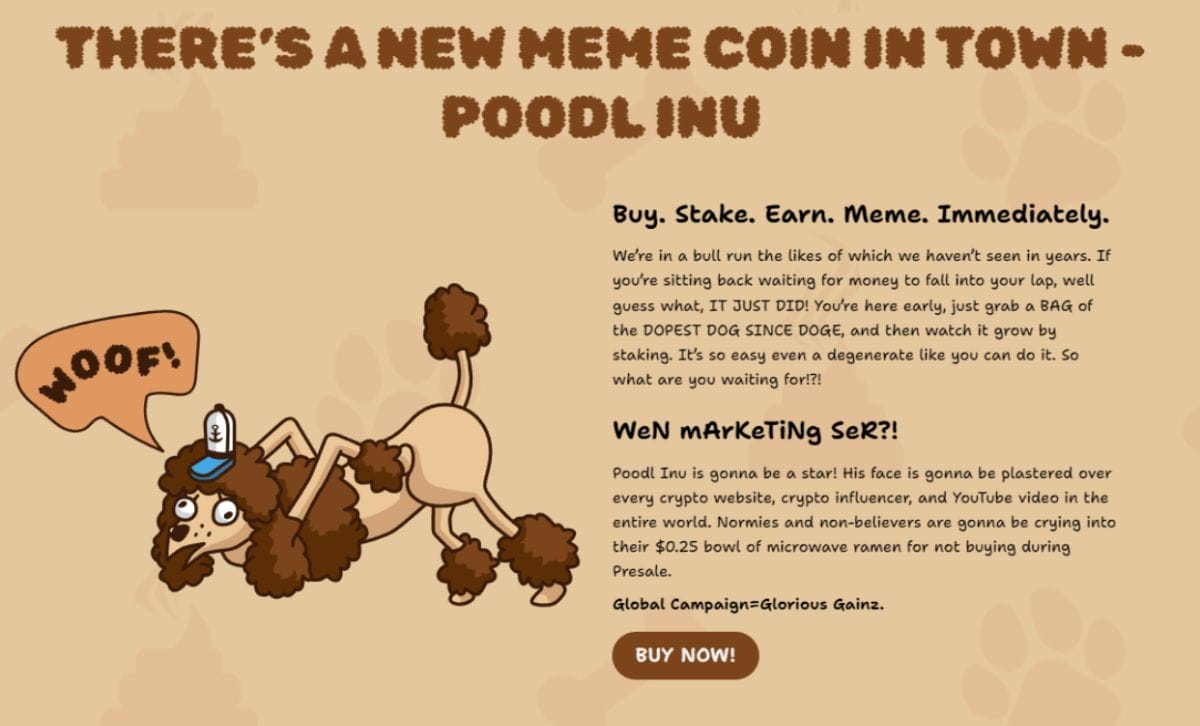 新しいミームコインPoodl Inuのロゴとプロジェクトの説明