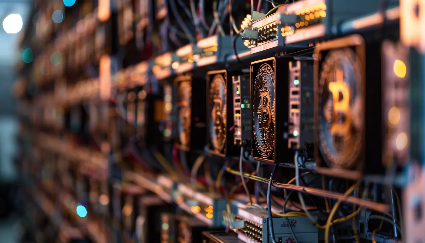 ビットコインのマイニングリグが並ぶサーバールームの一部。