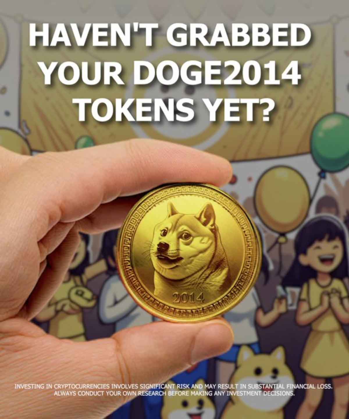 Doge2014コインを手にもつ様子