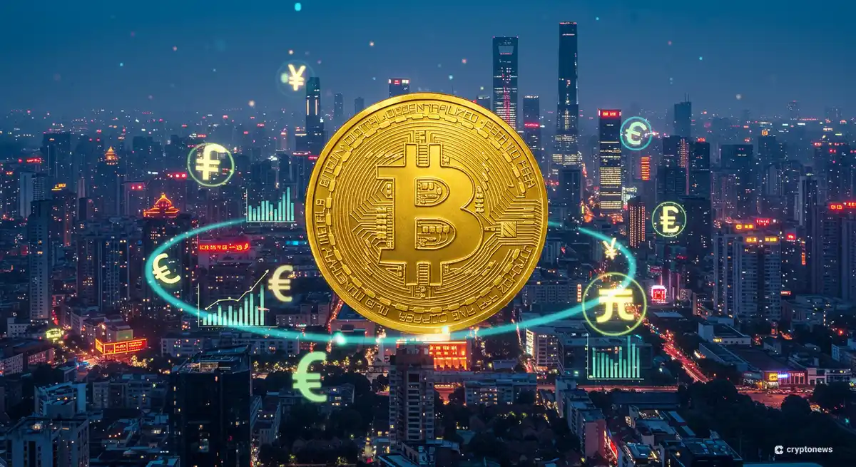 中国の経済政策とビットコイン価格の関連性を示す概念図