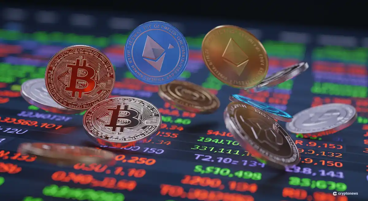 仮想通貨のロゴと従来型ETF取引画面を組み合わせた概念図