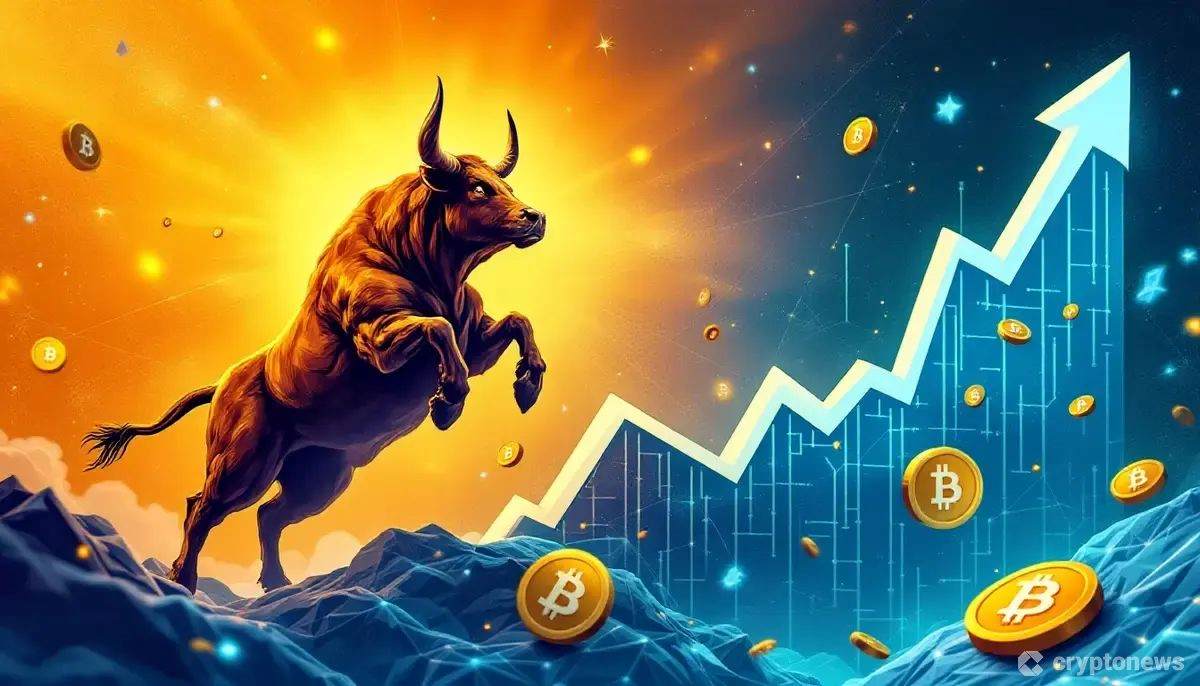 BTC Bull Token(BTCBULL)とビットコインの価格上昇を示すグラフと雄牛のイメージ