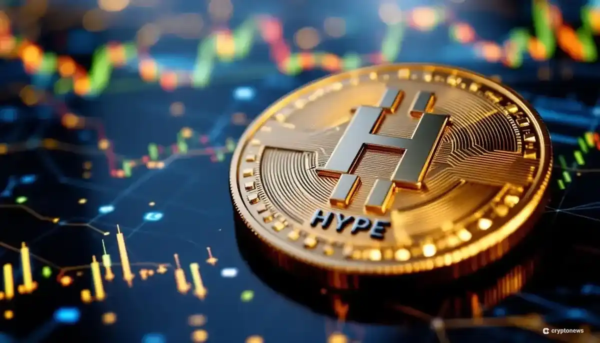 金融チャートを背景に置かれたHyperLiquidのHYPEトークンの3Dイメージ