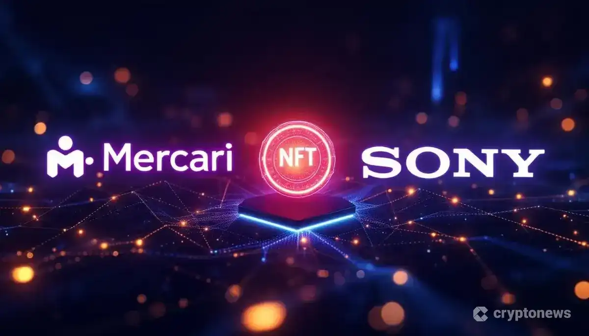 メルカリとソニーの提携を象徴する、未来的なNFTのイメージ画像