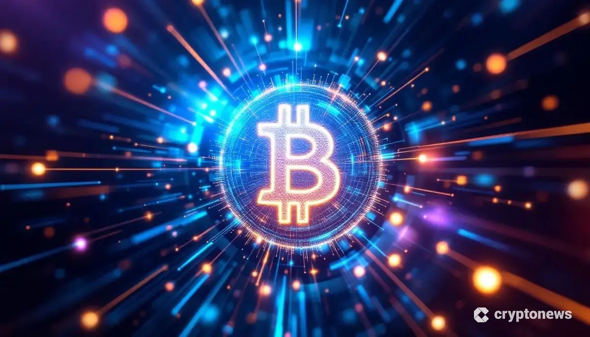 量子コンピュータの脅威によって破壊されるビットコインのロゴを表現した未来的な画像