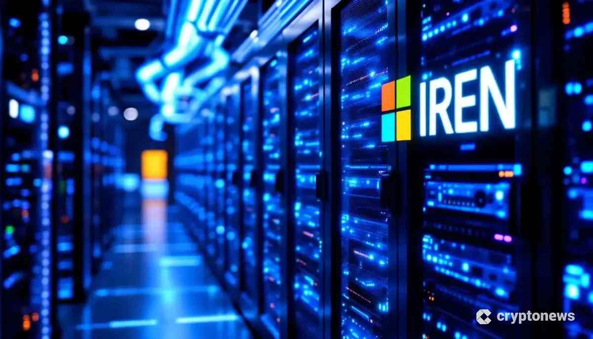 マイクロソフトとIRENの提携を象徴する、未来的なAIデータセンターのイメージ