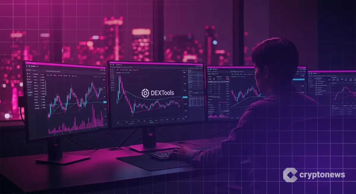 DEXToolsチャートとBTCやETH分析画面を操作する日本人トレーダー