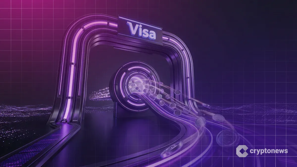 Visa Directのゲートウェイから高速で射出される輝くステーブルコインの奔流