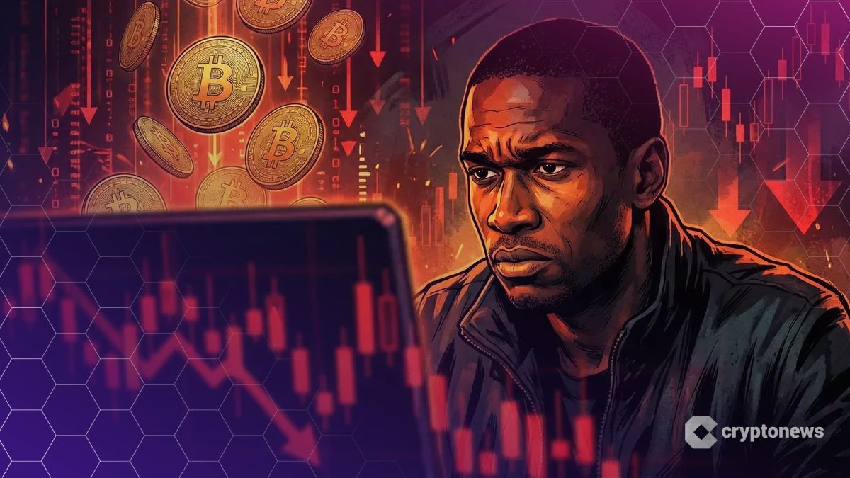 下落するビットコインチャートを背景にしたアーサー・ヘイズ氏