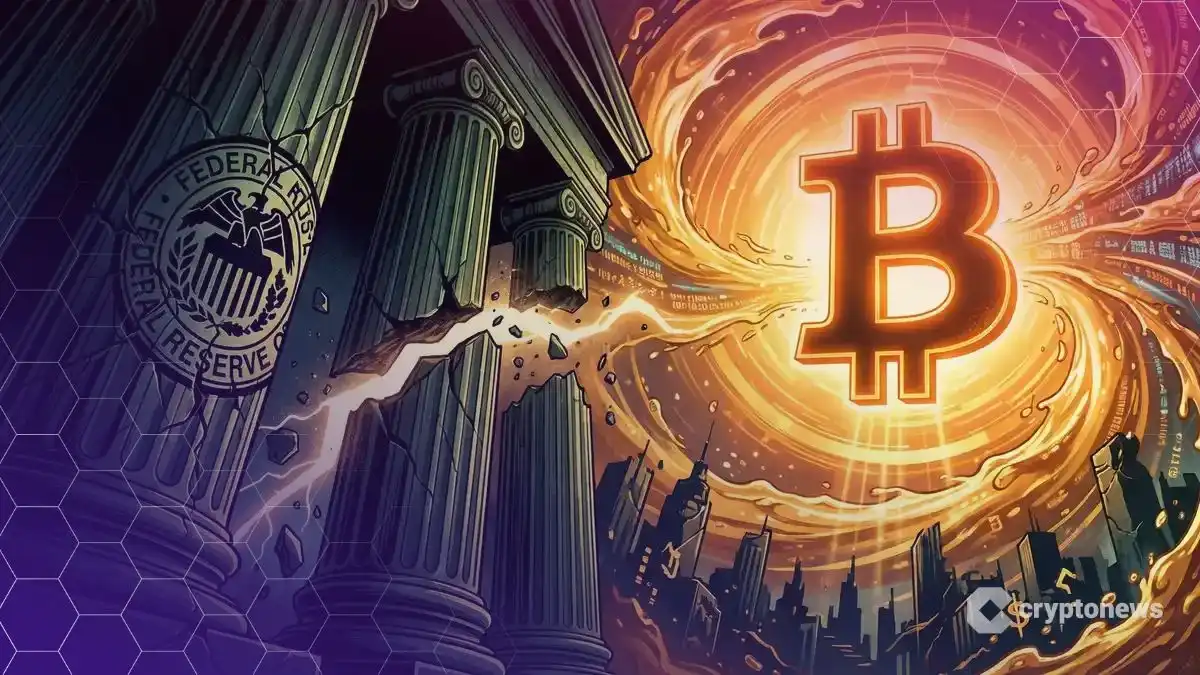 FRBの分断とビットコインエコシステムへの資金流入を示す抽象画
