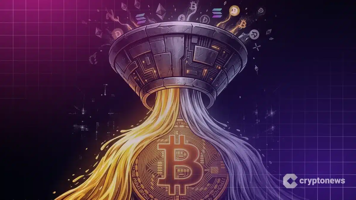 アルトコインからビットコインへ資金が集中する様子を表すCG