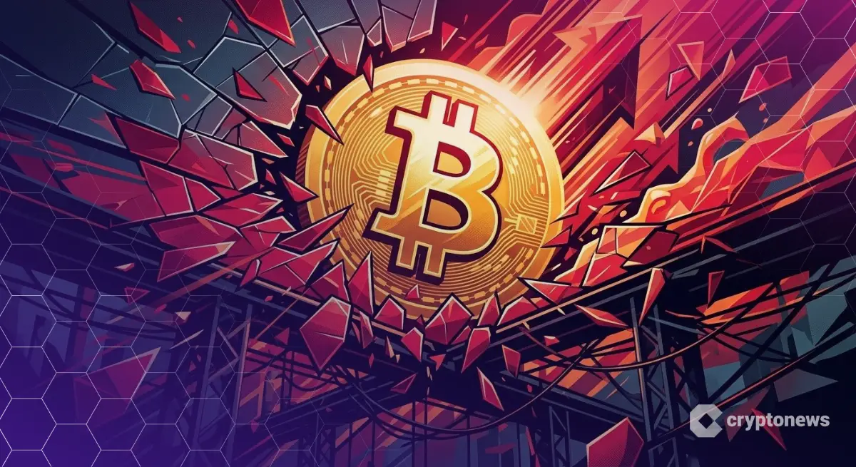 8万ドルを突破し赤いガラスを打ち砕く巨大なビットコインロゴ