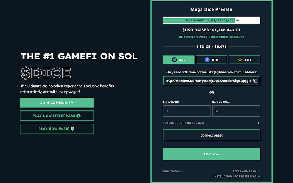 mega dice token, groene cryptomunten