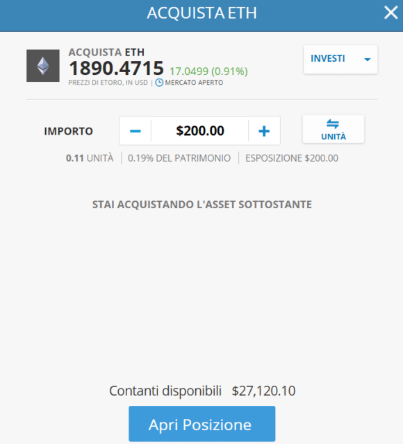 comprare ethereum - etoro app