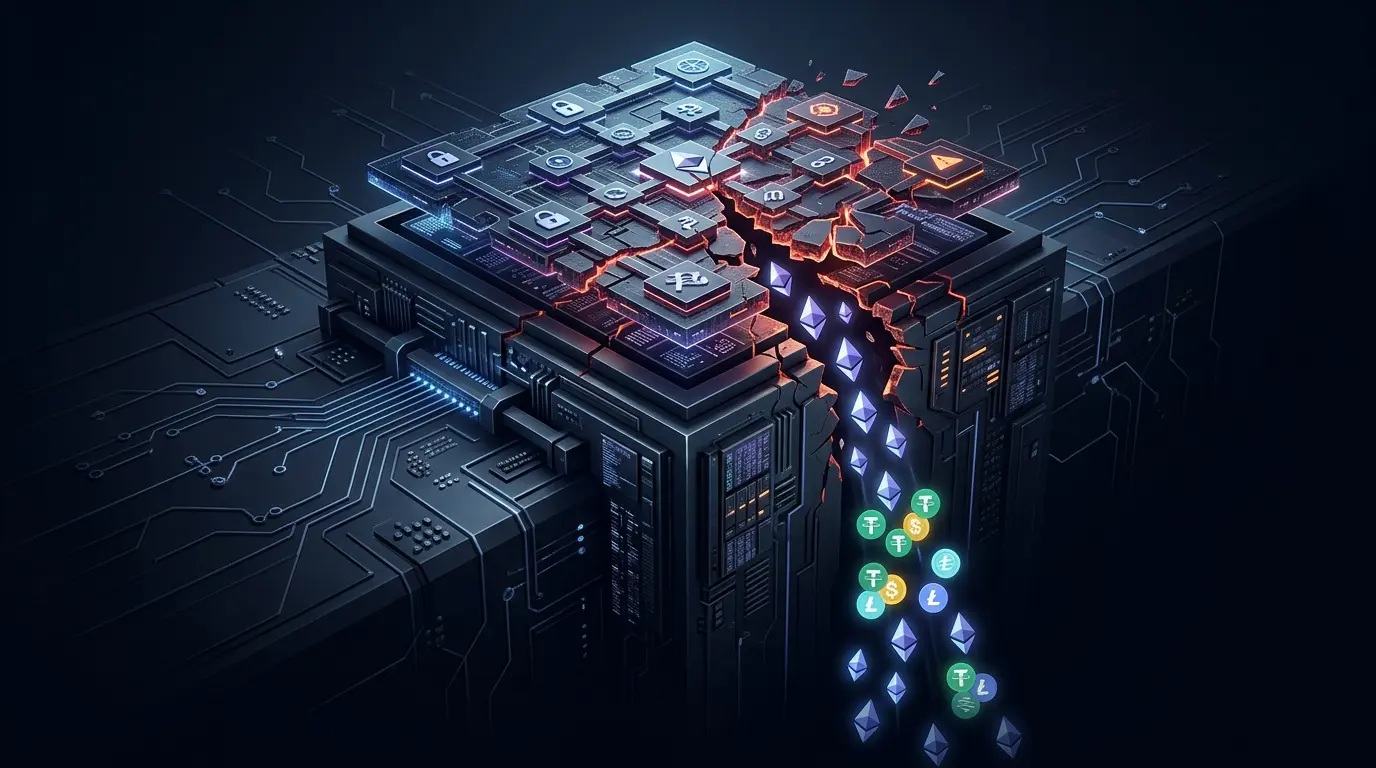 Illustrazione di un attacco alla governance di una piattaforma DeFi con asset Ethereum in fuga
