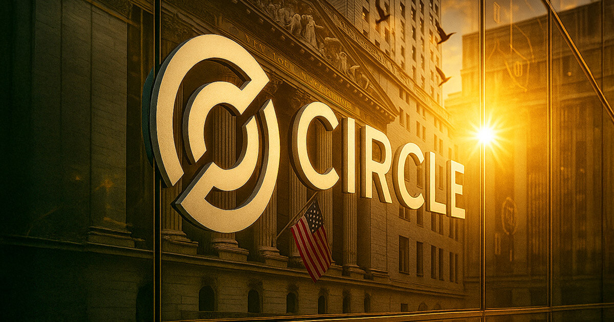 Circle’s logo is displayed against Wall Street buildings as the company expands USDC’s role in global cross-border payments through Finastra partnership - Cover art/illustration via CryptoSlate. Image includes combined content which may include AI-generated content