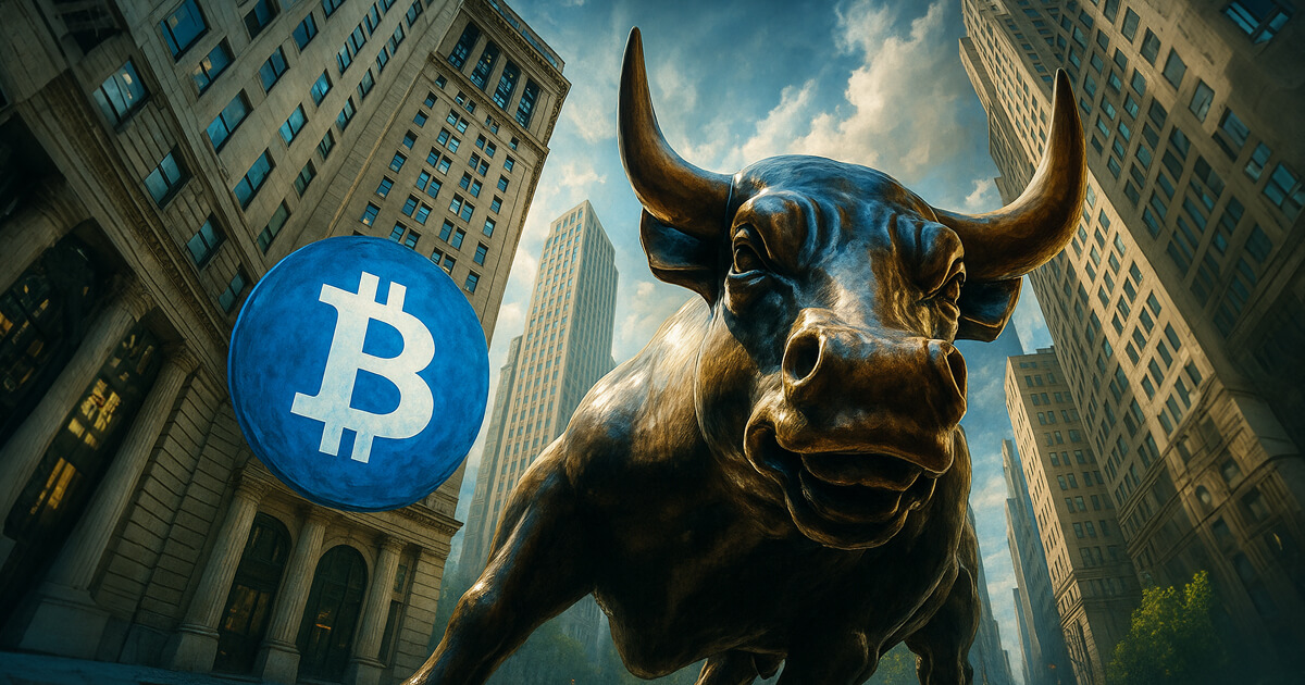 A towering Wall Street bull statue faces a large blue Bitcoin symbol amid skyscrapers, highlighting the debate over on-chain metrics, market liquidity, and whether Bitcoin is entering a potential bear cycle.