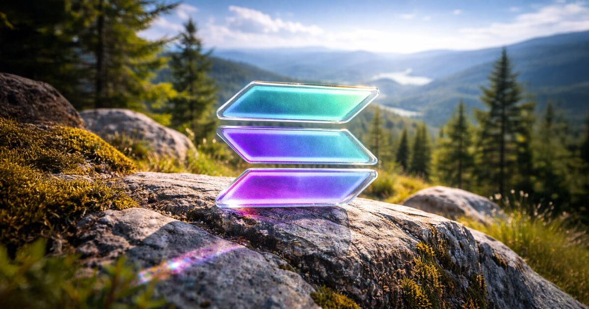 Solana’s glowing tri-color symbol displayed on a sunlit mountain ridge, reflecting how the Solana ecosystem thrived in 2025 despite ongoing price challenges.