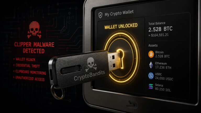 CryptoBandits USB crypto wallet device with Bitcoin security interface