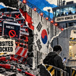 Editorial collage showing South Korea blocking 27 crypto websites, including KuCoin and MEXC, as customers await a pending withdrawal route.