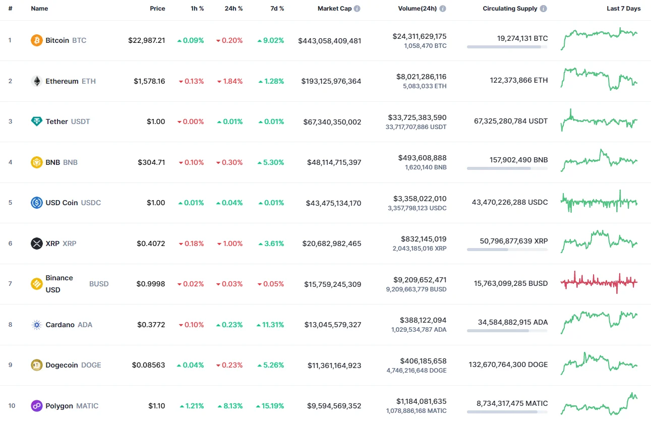 Top coins by CoinMarketCap