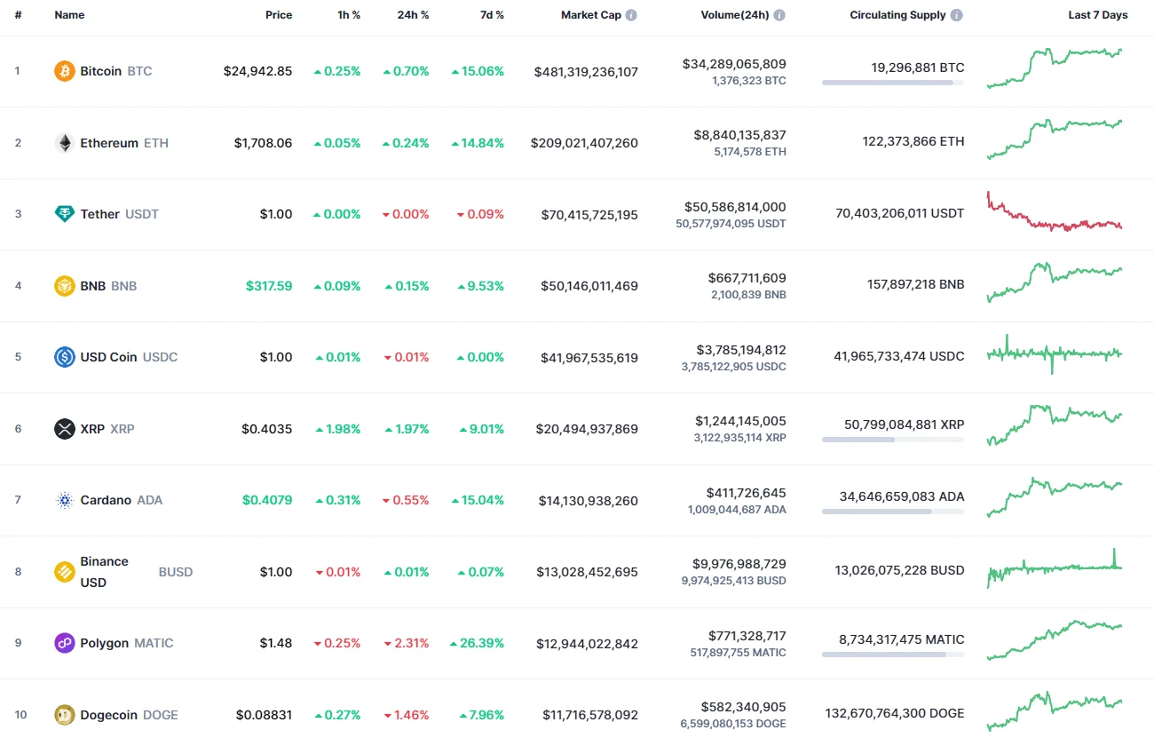 Top coins by CoinMarketCap