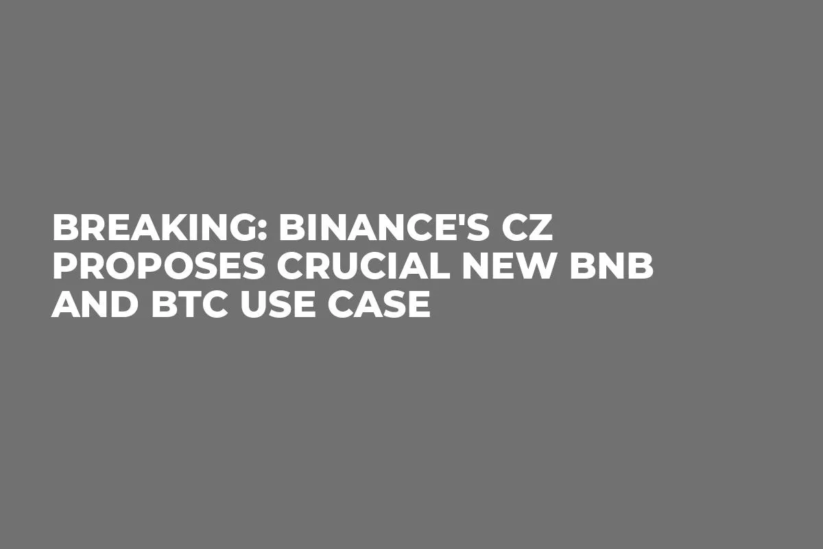 Breaking: Binance's CZ Proposes Crucial New BNB and BTC Use Case