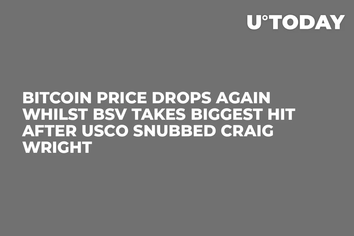 Bitcoin Price Drops Again Whilst BSV Takes Biggest Hit After USCO Snubbed Craig Wright