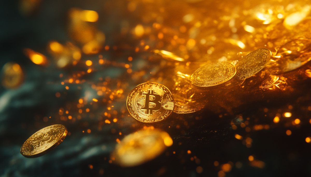 複数の黄金色ビットコイン